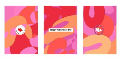 Creative concept of Happy Valentines Day cards set. Modern abstract art design with hearts, geometric and liquid shapes. Templates for celebration, ads, branding, banner, cover, label, poster, sales vector