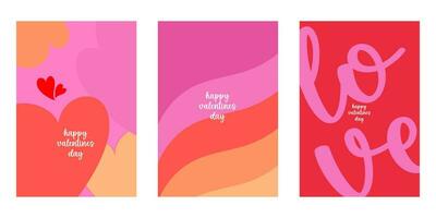 Creative concept of Happy Valentines Day cards set. Modern abstract art design with hearts, geometric and liquid shapes. Templates for celebration, ads, branding, banner, cover, label, poster, sales vector