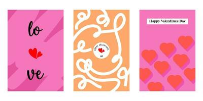 Creative concept of Happy Valentines Day cards set. Modern abstract art design with hearts, geometric and liquid shapes. Templates for celebration, ads, branding, banner, cover, label, poster, sales vector