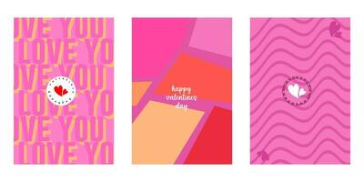 Creative concept of Happy Valentines Day cards set. Modern abstract art design with hearts, geometric and liquid shapes. Templates for celebration, ads, branding, banner, cover, label, poster, sales vector