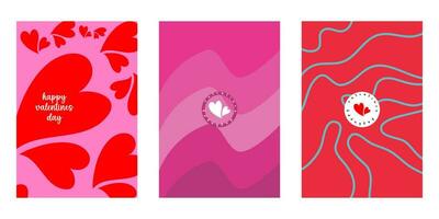 Creative concept of Happy Valentines Day cards set. Modern abstract art design with hearts, geometric and liquid shapes. Templates for celebration, ads, branding, banner, cover, label, poster, sales vector