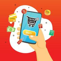 smartphone shopping online vector graphic design