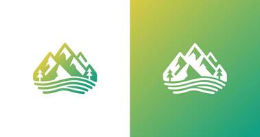 simple mountain logo illustration on green yellow gradient colorful vector