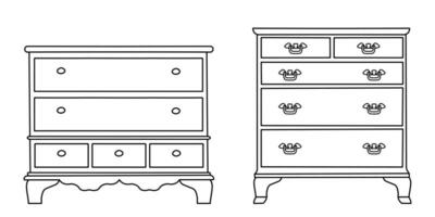 Sketch set of a chest of drawers, dresser. Design piece of furniture for storage. Isolated vector