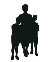 Black silhouette of a pregnant mother hugging her two sons, maternal feelings, isolated vector