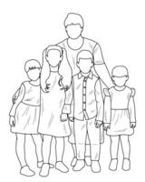 Sketch outline of a mother with children together, mother with many children, isolated vector