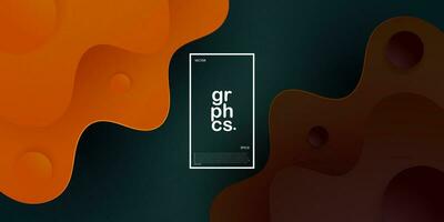 Modern dark green background with orange and brown geometric liquid business banner design. Creative banner design with wave shapes for template. Simple banner. Eps10 vector