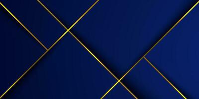 Abstract dark blue background with realistic cross shadow and gold lines pattern. Dark design with 3D concept. Blue futuristic wallpaper. Eps10 vector