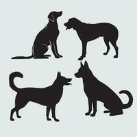 set of silhouettes of dogs on a white background, vector illustration