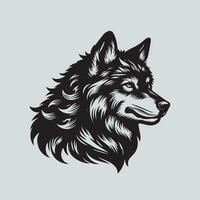 Wolf head isolated on gray background. Vector illustration for tattoo or t-shirt design.