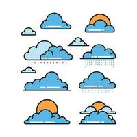 Set of clouds and sun icons in line style. Vector illustration.