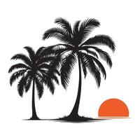 palm trees Silhouette of on the island Vector illustration