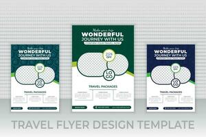 Tour and travel flyer template, traveling or summer beach travelling flyer social media post or web banner template design, Tourism business marketing flyer or poster with abstract digital background vector