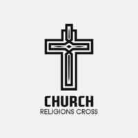 Church cross logo. Simple religion vector design. Isolated with soft background.