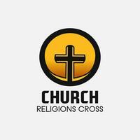 Church cross logo. Simple religion vector design. Isolated with soft background.