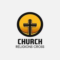 Church cross logo. Simple religion vector design. Isolated with soft background.