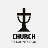 Church cross logo. Simple religion vector design. Isolated with soft background.