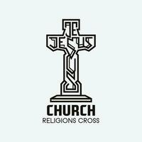 Church cross logo. Simple religion vector design. Isolated with soft background.