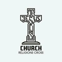 Church cross logo. Simple religion vector design. Isolated with soft background.