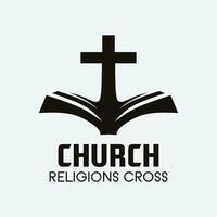 Church cross logo. Simple religion vector design. Isolated with soft background.