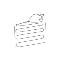 Cake with strawberry drawn in one continuous line. One line drawing, minimalism. Vector illustration.