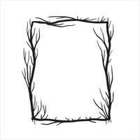 Tree frame, floral square border. Plant and twig decoration isolated on white background. black outline silhouette. decorative vintage scary element. Dark forest concept. vector