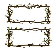 Tree frame, floral square border. Plant and twig decoration isolated on white background. Black outline silhouette. Decorative vintage scary element with leaf. Dark forest concept. vector