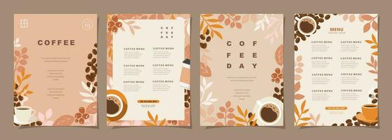 Set of sketch banners with coffee beans and leaves on minimal background for invitations, cards, banner, poster, cover, cafe menu or another template design. vector illustration.