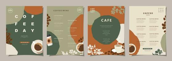 conjunto de bosquejo pancartas con café frijoles y hojas en mínimo antecedentes para invitaciones, tarjetas, bandera, póster, cubrir, café menú o otro modelo diseño. vector ilustración.