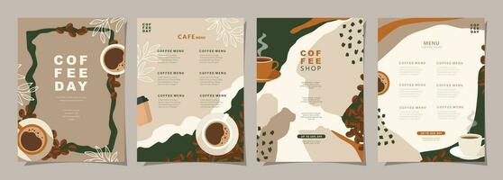 Set of sketch banners with coffee beans and leaves on minimal background for invitations, cards, banner, poster, cover, cafe menu or another template design. vector illustration.