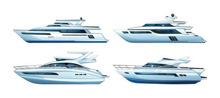 Set of yacht vector cartoon illustration. Speedboat collection isolated on white background