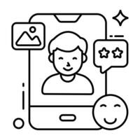 A linear design icon of mobile video call vector