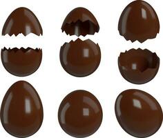 3d chocolate eggs. isolated full and broken chocolate eggs realistic illustration vector