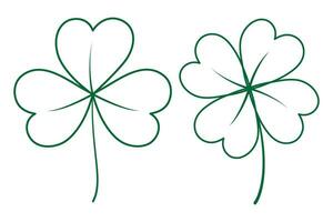 Two contour drawn tree leaf and four leaf clover in trendy green. Design for icon or various uses vector