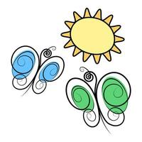 Stylized image of butterflies and sun. Set of 3 design elements for cards and other various uses vector
