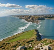 AI generated Aerial view of the cliffs and coastline in Cornwall England UK Europe photo