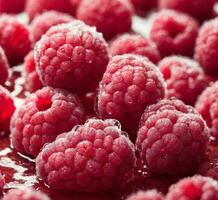 AI generated Frozen raspberries. Macro. Can be used as a whole background. photo