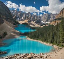 ai generado hermosa morena lago en banff nacional parque, alberta, Canadá foto