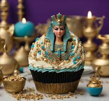 AI generated A cupcake with the image of the Egyptian queen on the top photo