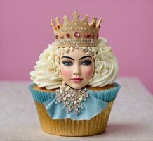 AI generated A cupcake with the image of the Egyptian queen on the top photo