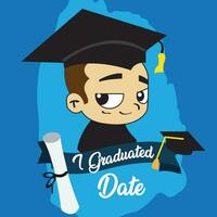 Vector of smiling student with diploma and cap on blue background