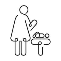 Linear toilet icon with mother and baby. WC sign. Baby changing room, symbol. Editable stroke. Diaper change station vector