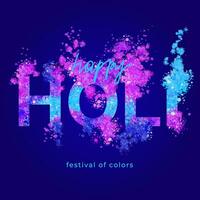 Happy Holi. Colorful gulal explosion. Vibrant color splash. Powder explosion from Holi typography phrase. Banner for Indian festival. Abstract multicolor background. Colored powder vector