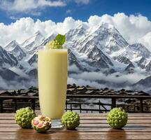 ai generado lactoso manzana zalamero con nieve montaña fondo, chiang Mai, Tailandia foto