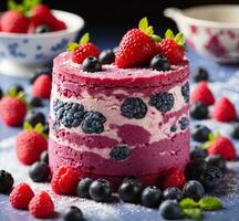 AI generated Homemade berry cake with fresh berries. Selective focus. photo