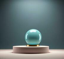 AI generated 3d render of a blue glass ball on a dark background. photo