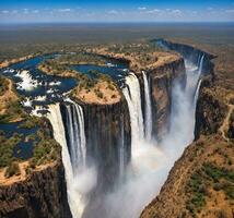 ai generado aéreo ver de victoria caídas, zambezi río, Zimbabue, África foto
