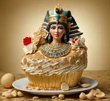 AI generated A cupcake with the image of the Egyptian queen on the top photo