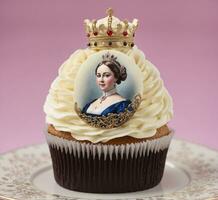 AI generated A cupcake with the image of the Egyptian queen on the top photo