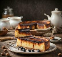 AI generated Cottage cheese casserole with blueberries and caramelized condensed milk photo